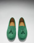 Women's Tasselled Driving Loafers, emerald embossed suede