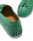 Women's Tasselled Driving Loafers, emerald embossed suede