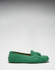 Women's Tasselled Driving Loafers, emerald embossed suede