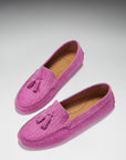 Women's Tasselled Driving Loafers, pink embossed suede