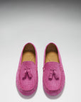 Women's Tasselled Driving Loafers, pink embossed suede