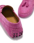 Women's Tasselled Driving Loafers, pink embossed suede