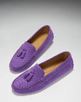 Women's Tasselled Driving Loafers, purple embossed suede