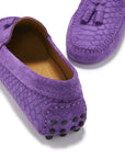 Women's Tasselled Driving Loafers, purple embossed suede