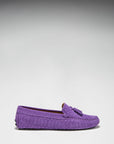 Women's Tasselled Driving Loafers, purple embossed suede