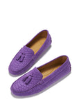 Women's Tasselled Driving Loafers, purple embossed suede