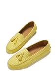 Women's Tasselled Driving Loafers, yellow embossed suede