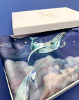 Blue Silk Pillowcase in hand painted 'Wonderous' print, Standard size Oxford Pillowcase