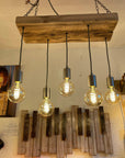 Wooden Beam Pendant with Amber Globe Bulbs