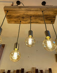 Wooden Beam Pendant with Amber Globe Bulbs