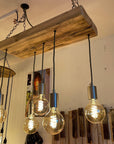 Wooden Beam Pendant with Amber Globe Bulbs