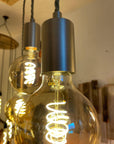 Wooden Beam Pendant with Amber Globe Bulbs