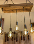 Wooden Beam Pendant with Amber Globe Bulbs