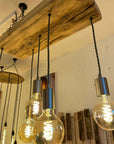 Wooden Beam Pendant with Amber Globe Bulbs