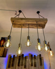 Wooden Beam Pendant with Amber Globe Bulbs