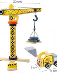 Green Wooden Construction Toy Set with Crane and Vehicles