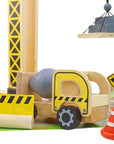 Green Wooden Construction Toy Set with Crane and Vehicles