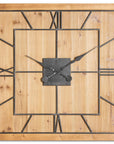 Large Natural Wood Square Skeleton Wall Clock