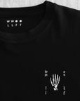Premium black loose fit long sleeve shirt, handcrafted limited edition organic cotton, handprinted in Finland, fair trade certified by WWOOLLFF CO. at brixbailey.com