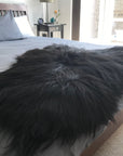 Luxury Icelandic natural black undyed sheepskin hide, sustainably sourced, premium eco-tanned, soft and elegant home decor by Wildash London at brixbailey.com