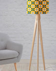 Yellow Drum Lampshade, Retro Blue and White Design Shade for Table, Floor or Ceiling Pendant Light