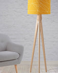 Yellow Drum Lampshade, White Geometric Line Design Shade for Table, Floor or Ceiling Pendant Light