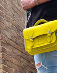 Leather Midi Satchel - Pastel Daffodil Yellow