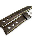 Black And Yellow Leather Rally Hole Watch Strap