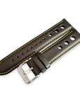 Black And Yellow Leather Rally Hole Watch Strap