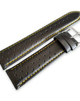 Black And Yellow Leather Rally Watch Strap