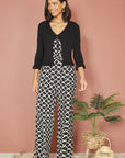 Yumi Black Tie Up Ribbed Cardigan With Frill Hem