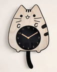 3D Wooden Cartoon Cat Wall Clock - Whimsical, Educational & Quiet for Kids Room by Baby Lamby at brixbailey.com