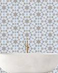 Luxury Zeena porcelain hexagon tiles, beige and white, Moroccan-inspired zellige pattern, anti-slip, indoor-outdoor use by Maria Starling Design at brixbailey.com