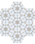 Luxury Zeena porcelain hexagon tiles, beige and white, Moroccan-inspired zellige pattern, anti-slip, indoor-outdoor use by Maria Starling Design at brixbailey.com