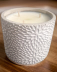 Luxury concrete scented candle in minimalist cement container, handcrafted premium fragrances like Vintage Bookshop, Zen, Enchanted Forest, Rock Salt Amber, vegan eco-friendly home decor by Ralph's Orchard at brixbailey.com