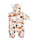 Winter Jumpsuit with Teddy Lining for Babies and Kids - Black and Orange Dots