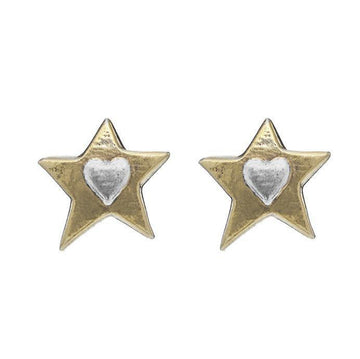 Gold Star Heart Stud Earrings Brix and Bailey Gold Jewellery Collection