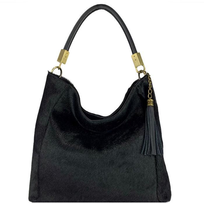 Black Calf Hair Leather Tassel Grab Bag | Biylx - Brix + Bailey
