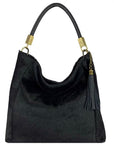 Black Calf Hair Leather Tassel Grab Bag | Biylx - Brix + Bailey