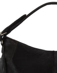 Black leather top handle shoulder bag by Brix + Bailey with silver hardware and removable tassel at www.brixbailey.com
