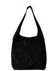 Black Soft Suede Leather Hobo Shoulder Bag - Brix + Bailey