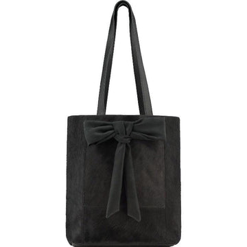Bow Compact Haircalf Leather Tote Bag Black Ethically Designed and Crafted