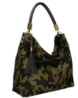 Camoflague Calf Hair Leather Tassel Grab Bag - Brix + Bailey
