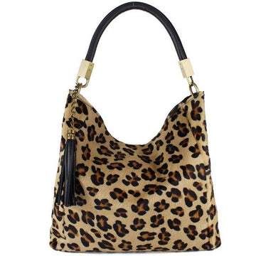 Leopard Print Calf Hair Leather Tassel Grab Bag - Brix + Bailey