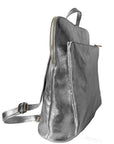 Pewter Convertible Metallic Leather Pocket Backpack - Brix + Bailey