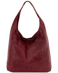 Plum Croc Print Leather Hobo Bag - Brix + Bailey