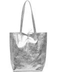 Silver Metallic Leather Tote Shopper Bag - Brix + Bailey