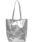 Silver Metallic Leather Tote Shopper Bag - Brix + Bailey