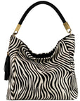Zebra Print Calf Hair Leather Tassel Grab Bag - Brix + Bailey