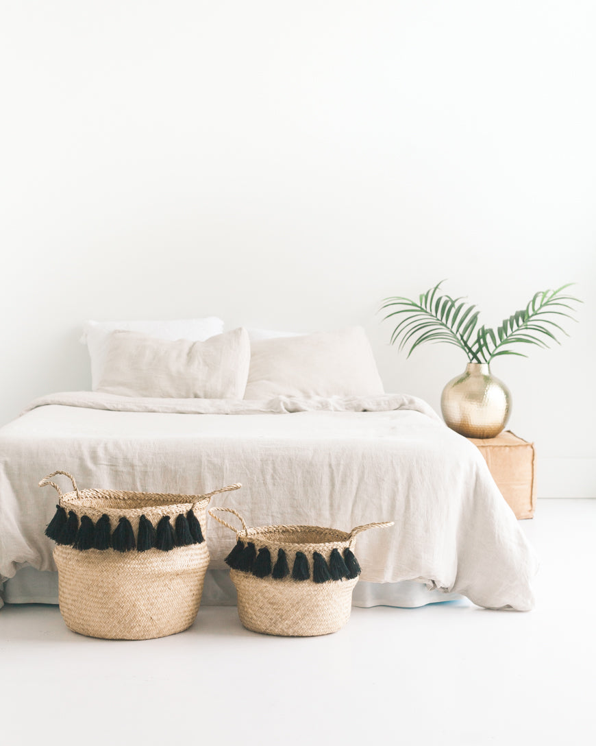 Independent bedroom brands at Brix + Bailey, linen and wool bedding, blankets, bedside lighting and furniture